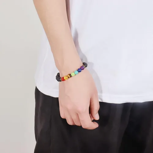 Miniatura 6 de Juego de 7 chakras para mujeres y hombres, cuentas de piedra de lava, pulsera de curación de yoga con piedras reales para la ansiedad y meditación