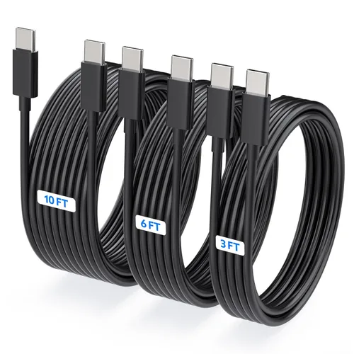 Miniatura 10 de Paquete de 4 [6 pies, 6 pies, 10 pies, 10 pies] Cable de carga rápida USB C a USB C de 60 W, para cable de carga de iPhone, cable de carga tipo C a
