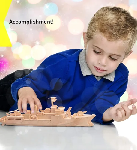 Miniatura 6 de Puzzled Rompecabezas 3D, destructor de buque de guerra, kit de construcción de madera divertido y educativo, juguete de madera para armar