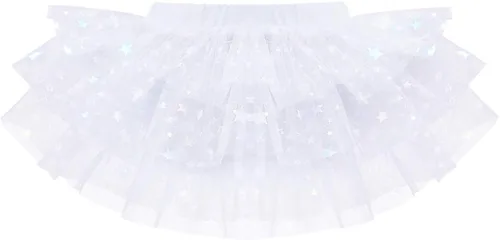 Miniatura 7 de IDOPIP Leotardo con falda de tutú de estrella con purpurina para niñas, manga con volantes, vestido de bailarina, traje de gimnasia