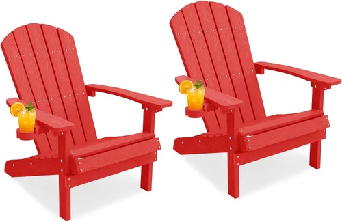 Miniatura 41 de YEFU Silla Adirondack de plástico resistente a la intemperie, sillas de patio con instalación fácil en 5 pasos, se ve exactamente como madera real