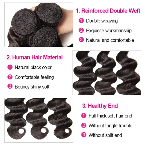Miniatura 2 de Paquetes con extensiones de cabello ondulado con cierre (10 12 14+10, parte libre) cierre de encaje 4×4 con 3 paquetes 100% cabello humano virgen