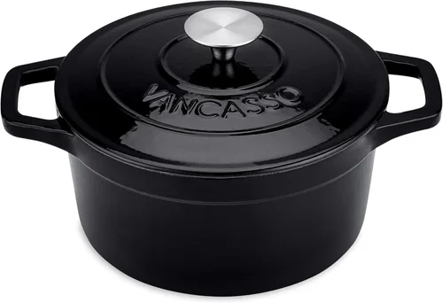Miniatura 13 de vancasso Horno holandés de hierro fundido esmaltado, olla holandesa de 9.3 cuartos de galón con tapa, olla ovalada de hierro fundido con Crema