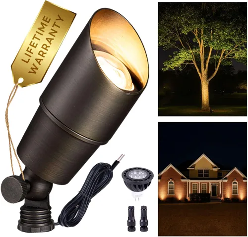 Miniatura 27 de Gardenreet Foco LED para exteriores, latón fundido a presión de 12 V con iluminación hacia arriba, impermeable, luces de paisaje de bajo voltaje