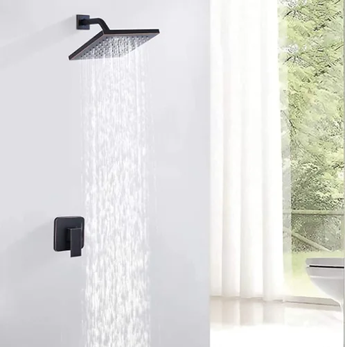 Miniatura 4 de Juego de grifo de ducha de bronce aceitado, cabezal de ducha de lluvia de baño, cabezal de ducha de metal de una sola función, con válvula áspera