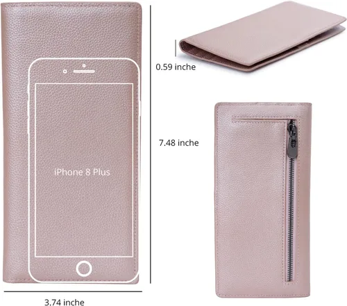 Miniatura 3 de Bveyzi Billeteras de cuero ultrafino con bloqueo RFID para tarjetas de crédito, billetera plegable para mujer, Oro Rosa, Cartera Rfid