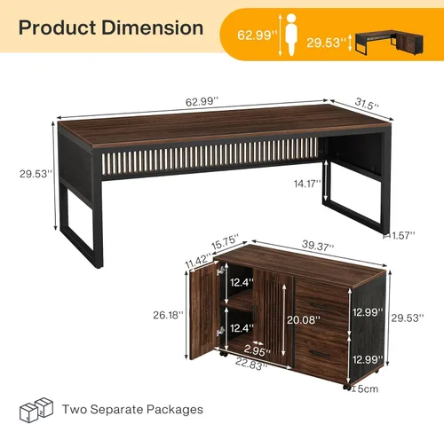 Miniatura 2 de Tribesigns Escritorio ejecutivo en forma de L de 63 pulgadas con archivador móvil, escritorio grande para computadora de oficina, mesa de muebles