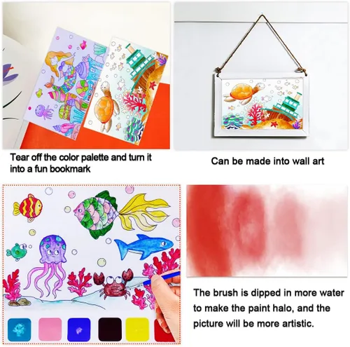 Miniatura 6 de JUNQIU Libros para Colorear con Acuarelas para Niños de 4-8 Años, Libro de Pintura con Acuarelas de Bolsillo para Niños Pequeños, Artes y Sueño