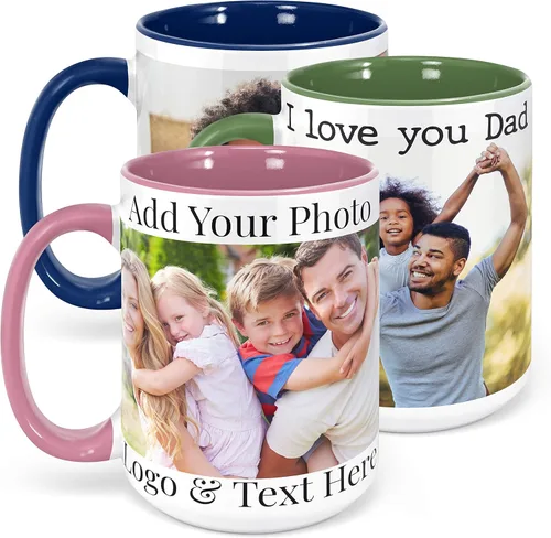 Tazas de café con foto personalizadas, 15 onzas, rosa con imagen, texto, regalos personalizados, taza de cerámica personalizada, gran regalo de foto