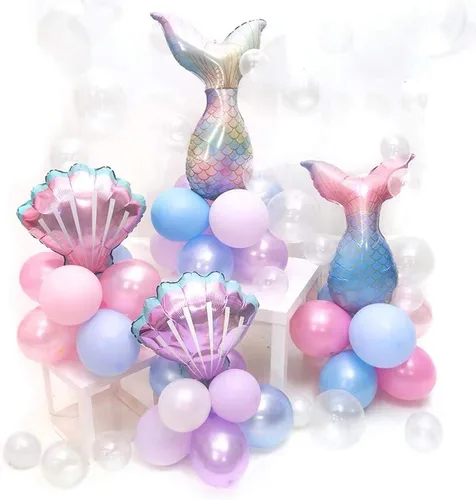 Miniatura 6 de 7 globos de sirena con números para fiesta de cumpleaños de 1, 2, 3, suministros de decoración de cola de sirena para niñas (número 0)