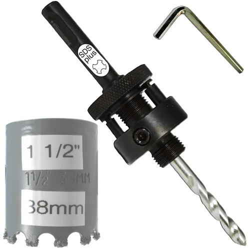 Miniatura 83 de Sierra de agujero HSS con mandril piloto de 2 piezas de alta velocidad para perforar madera y acero, broca de 1/4" de diámetro y eje, broca piloto