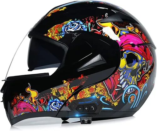 Miniatura 10 de Casco modular SDFGDFD Bluetooth, casco anticolisión de la motocicleta de cara completa ha obtenido la certificación DOT/ECE, casco de moto de cara