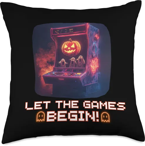 Miniatura 4 de Halloween Gaming Arcade Retro 80s Let The Games Begin Throw Pillow