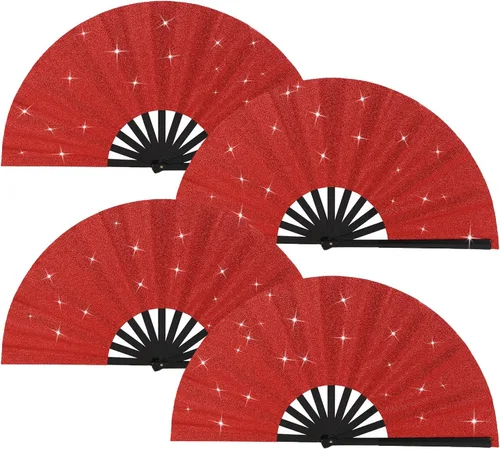 Miniatura 12 de Huralona Paquete de 5 abanicos plegables grandes de tela para fanáticos de rave, fanáticos chinos de Kung Fu Tai Chi para festivales y danzas