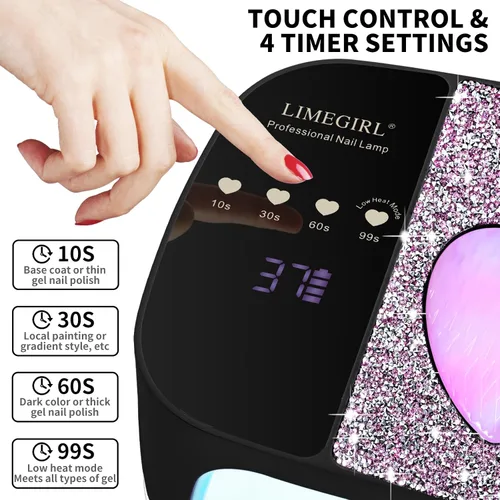 Miniatura 6 de Kit de lámpara de uñas UV LED LimeGirl para esmalte en gel profesional de curado rápido Luz secadora negra con 4 configuraciones de temporizador