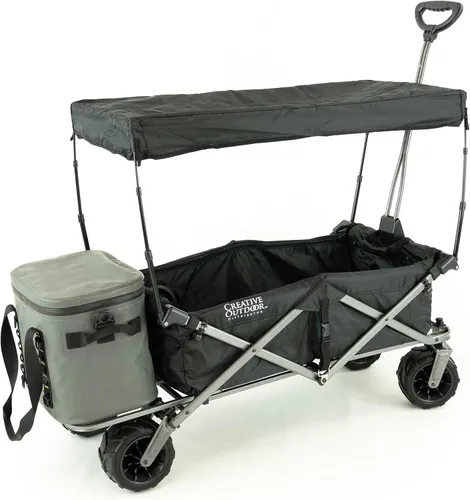 Miniatura 7 de Creative Outdoor All-Terrain Deluxe Wagon Ruedas giratorias todo terreno de 360 grados Ideal para playa, parque, jardín y portón trasero Negro