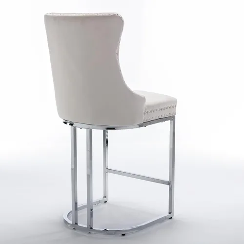 Miniatura 7 de Juego de 2 taburetes de bar de 26 pulgadas de altura de mostrador, modernos taburetes de bar de terciopelo con botón trasero y ribete remache