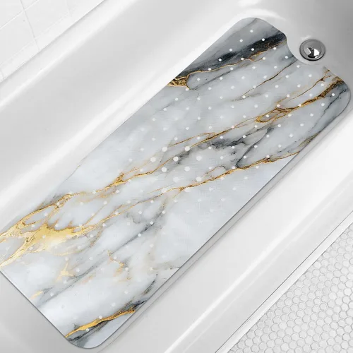 Miniatura 9 de LNOND Tapete de baño de mármol antideslizante, extra largo de 40 x 16 pulgadas, tapete antideslizante para bañera, tapete de ducha de mármol negro