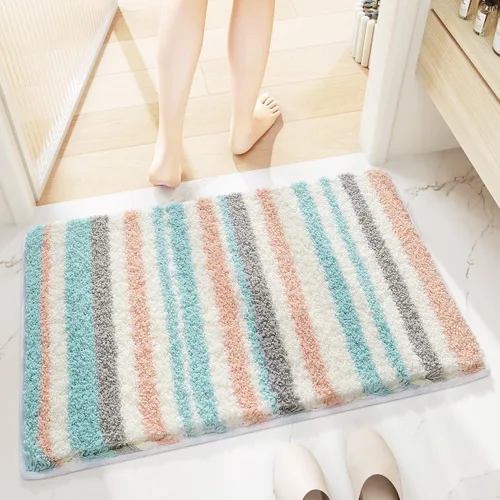 Miniatura 2 de Tapete de baño con rayas, extra suave, absorbente, antideslizante, cómodo, tapete para bañera, ducha, baño, lavable a máquina, 16 x 24 pulgadas, rosa