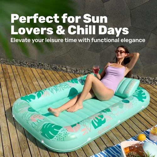 Miniatura 8 de SLOOSH Flotador inflable para tumbona de piscina, 70 x 46 pulgadas, flotadores de piscina para adultos con almohada, flotador 4 en 1 para balsa