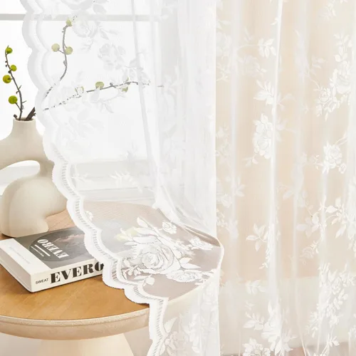 Cortinas de encaje blanco, cortinas traslúcidas florales victorianas que filtran la luz, juego de 2 paneles con bolsillo para cortinero, bordes