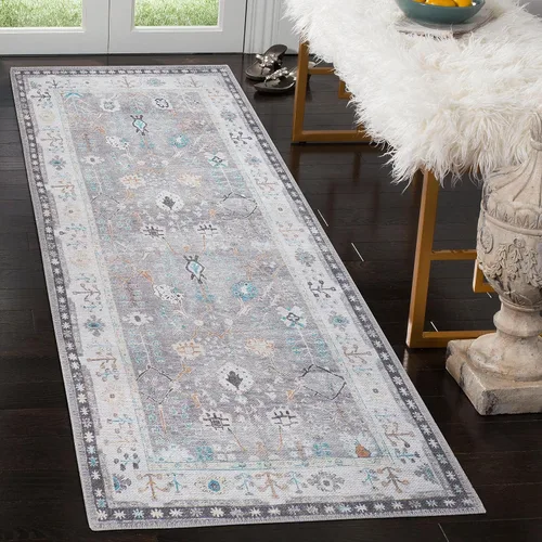Miniatura 43 de GLN Rugs Bohemian Collection - Alfombra de felpilla lavable a máquina, bohemio vintage, antideslizante, alfombra de felpilla de pelo bajo, alfombra