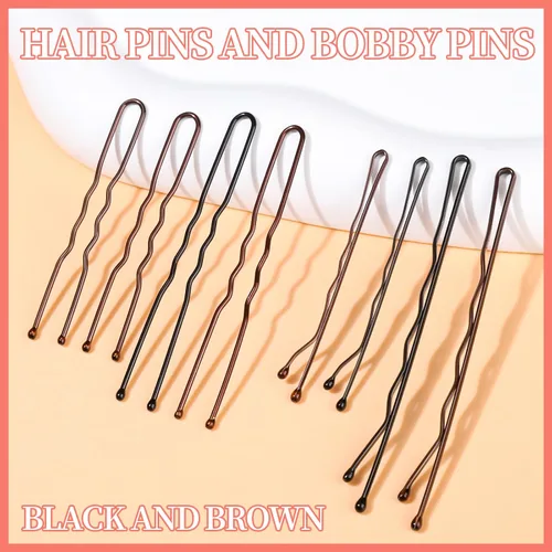 Miniatura 3 de Teenitor 300 piezas de pasadores y horquillas para el pelo, 100 pasadores y 100 horquillas marrones y negras para mujeres, 100 bandas para el pelo