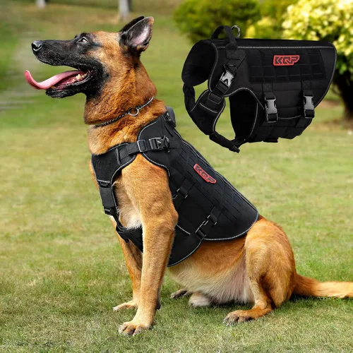 Miniatura 6 de Arnés táctico para perro, arnés para perro sin tirones, chaleco militar para perro con clips de metal ajustables, arnés reflectante para perros
