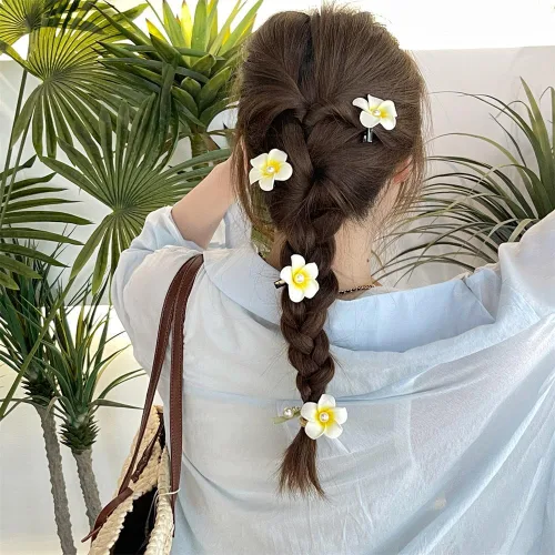 Miniatura 3 de 3 pinzas hawaianas para el pelo de Plumeria Galsang con pasadores para fiesta en la playa (1#P blanco)