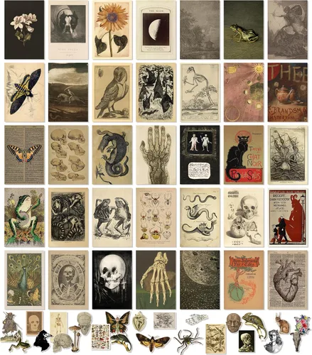 97 Decor Pósteres Vintage para Estética de Habitación - Kit de Collage de Pared de Arte Vintage de 35 Piezas, Decoración de Habitación Cottagecore,