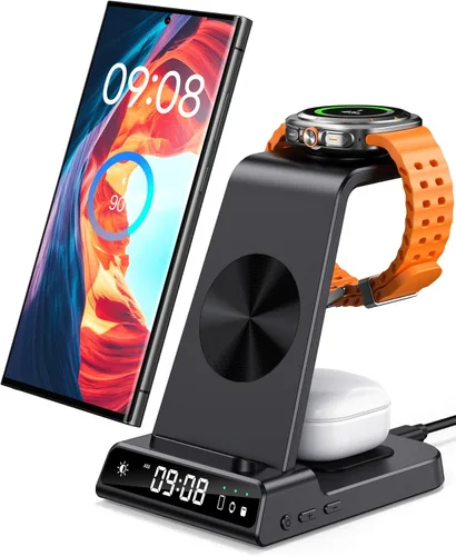 Cargador inalámbrico para Samsung, estación de carga inalámbrica 3 en 1 para Samsung Galaxy S25 Ultra/S24 Ultra/S23/S22/Note 20/Z Flip 7/Fold 6,