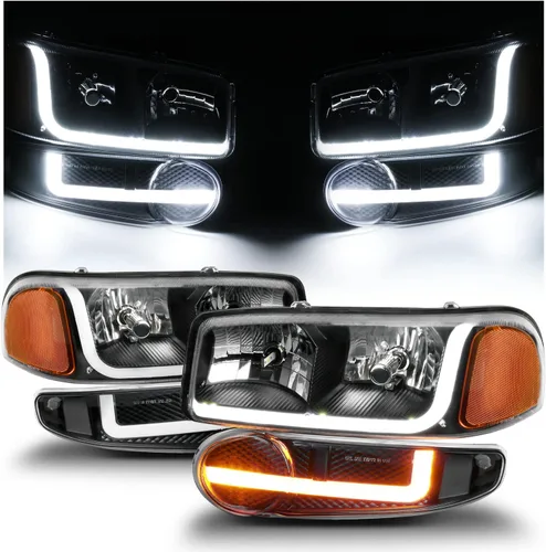 M-AUTO Switchback - Tiras LED DRL para faros con 2 pares de bombillas preensambladas de 6000K compatibles con 01 GMC Sierra C3, 02-06 Sierra 1500
