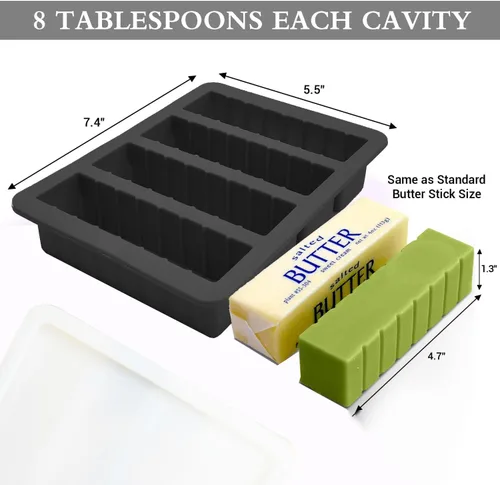 Miniatura 2 de Molde de silicona para mantequilla con tapa, bandeja de mantequilla antiadherente para hacer 4 palitos de mantequilla, formas de recipiente