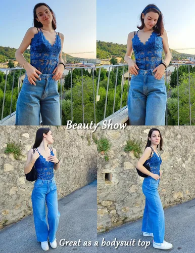Miniatura 4 de Avidlove - Body de encaje sexy, lencería de una pieza para mujer, con escote en V profundo