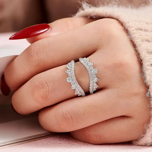 Miniatura 2 de Wuziwen Anillo de boda curvado para mujer, anillo reforzador, protector para anillos de compromiso, plata de ley 925 CZ