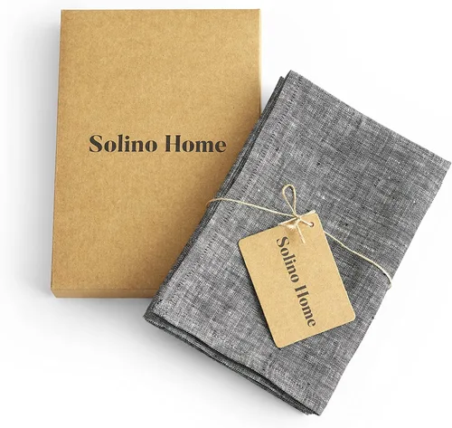 Miniatura 4 de Solino Home Chambray - Juego de 2 toallas de cocina de lino negro 100% puro de 17 x 26 pulgadas con lazo para colgar, paño de cocina de lino europeo