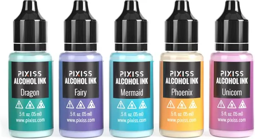 Miniatura 2 de Pixiss Juego de tinta de alcohol iridiscente que cambia de color, 5 tonos de tinta de alcohol para suministros de resina epoxi, papel Yupo, vasos
