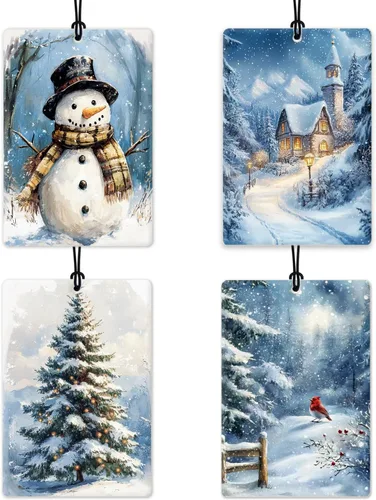 Ambientador de coche de Navidad, 4 unidades, accesorios de automóvil de muñeco de nieve de Navidad azul para mujeres, ambientador colgante de granja