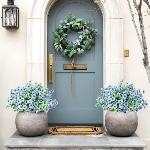 Miniatura 8 de ATTGREAT Flores artificiales para exteriores, plantas sintéticas resistentes a los rayos UV, flores falsas, margaritas, 12 paquetes de plnats de Azul