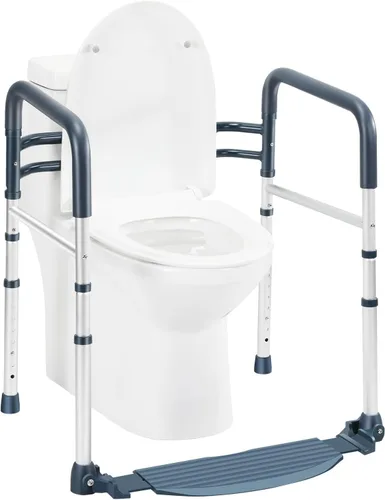 Lianjindun Rieles de seguridad para inodoro con reposapiés, asas de inodoro plegables y portátiles para ancianos, personas mayores, discapacitados y