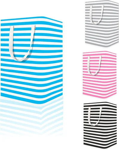 Paquete de 4 cestas grandes para la ropa sucia, 75 L, impermeable, plegable, con asas extendidas para ropa en el dormitorio familiar (negro, azul,