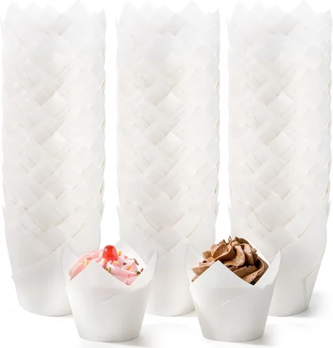 Miniatura 12 de Ruisita 150 Piezas Tazas Mini para Hornear Tazas de Tulipán para Cupcakes Forros para Magdalenas para Bodas, Cumpleaños, Baby Showers, Negro Tulip