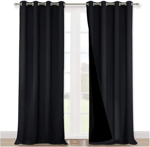 NICETOWN Cortinas de sombra completa de 90 pulgadas de largo, juego de 2 paneles para ventanas, cortinas opacas con forro negro súper resistentes