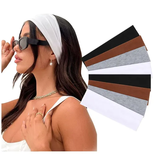 Miniatura 20 de DRESHOW 8 unidades de diademas ajustables con nudos antideslizantes elásticas, bandas de pelo de yoga para mujeres y niñas en colores sólidos