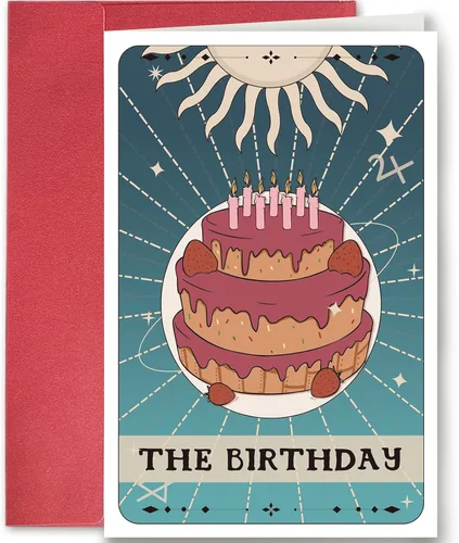 SuperShunhu Tarjeta de cumpleaños con temática de tarot, tarjeta de bruja, regalo temático mágico, tarjeta de felicitación de cumpleaños, tarjeta de