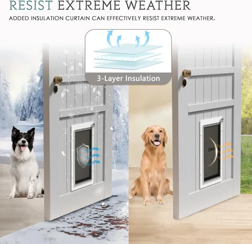 Miniatura 4 de Puerta grande para perro para puerta exterior, puerta de perro para puerta, puerta de perro con marco de aluminio, 3 solapas, panel de cierre