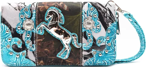 Miniatura 3 de Camuflaje Estilo Occidental Totes Bolso Floral Tachonado Bolso de Cuero Tooled Bolso de Cuero de las Mujeres del País Bolsa de Hombro Cremallera