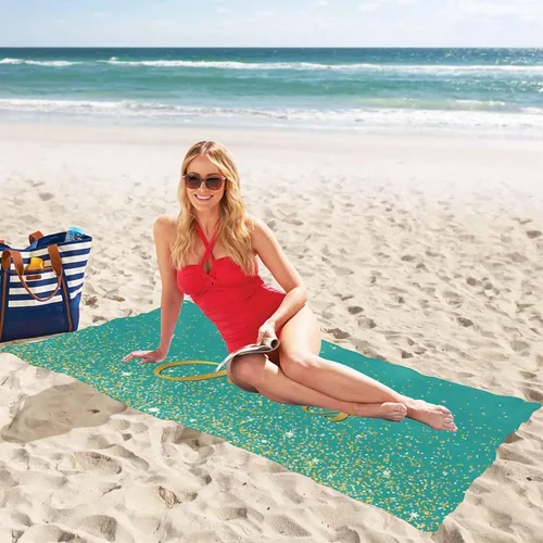 Miniatura 3 de InterestPrint Toalla de playa personalizada para mujeres y hombres, con texto dorado brillante, color verde, toallas de playa personalizadas