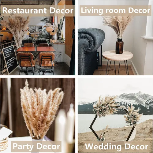Miniatura 5 de Bannifll 125 PCS Ramo de Hierba de Pampa Seca, Decoración de Mesa Boho, Flores Secas Cola de Conejo, Pampas Marrones, Hierba de Pampa Blanca