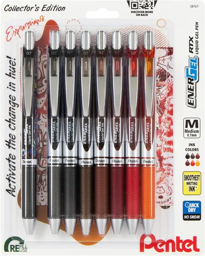 Pentel EnerGel RTX - Bolígrafo retráctil de gel líquido, paquete Change Expressions, 0.028 in, punta de metal, línea media, tinta surtida, paquete